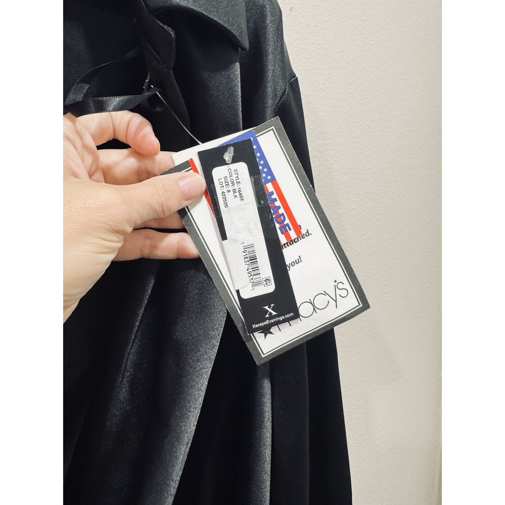 Xscape Black Satin Shirtdress Gown Size 8 Long Sleeve Formal $288 NEW Wedding - Picture 6 of 8
